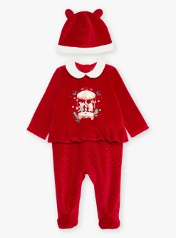 Pajamas & Rompers | Pajamas & Rompers-Sergent Major Red velvet romper and bonnet set