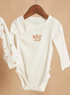 Bodysuit-Sergent Major Set of 2 ecru organic cotton ribbed bodysuits