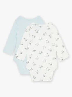 Bodysuit-Sergent Major Set of 2 ice blue and ecru bodysuits in organic cotton