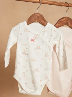 Bodysuit-Sergent Major Set of 2 pink and ecru organic cotton bodysuits