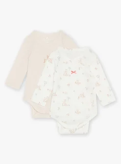 Bodysuit-Sergent Major Set of 2 pink and ecru organic cotton bodysuits