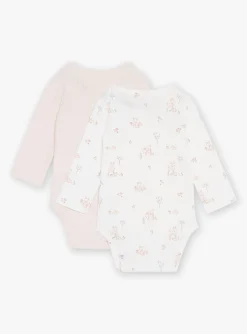 Bodysuit-Sergent Major Set of 2 pink and ecru organic cotton bodysuits