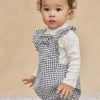 Romper, Jumpsuit & Outfit | Romper, Jumpsuit & Outfit-Sergent Major Short ecru and slate-blue dungarees with check print