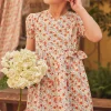 Dress-Sergent Major Short flared dress in ivory with floral print