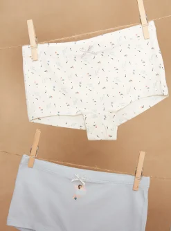 Underwear, Socks, Tights-Sergent Major 5 sky, ecru, pink and orange shortys with hearts and flowers prints and fairy dancer motifs
