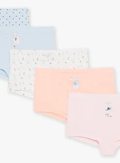 Underwear, Socks, Tights-Sergent Major 5 sky, ecru, pink and orange shortys with hearts and flowers prints and fairy dancer motifs