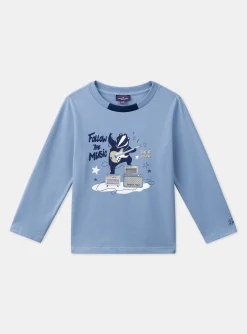 T-shirt, Polo Shirt-Sergent Major Sky-blue jersey T-shirt with guitar badger motif