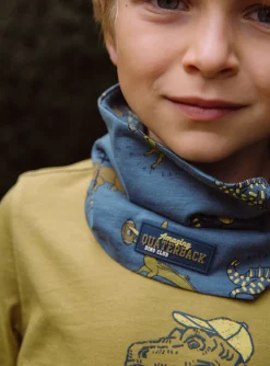 Hats-Sergent Major Slate blue snood with dinosaur print
