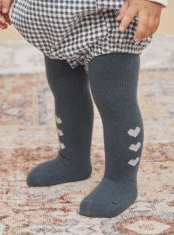Socks & Tights | Socks & Tights-Sergent Major Slate blue tights with heart pattern