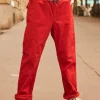 Trousers, Jeans-Sergent Major Straight-leg red pants with elasticated waistband
