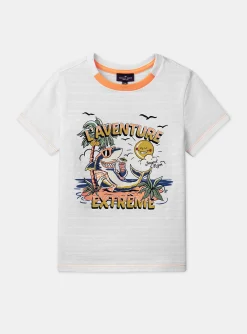 T-shirt, Polo Shirt-Sergent Major T-shirt blanc &agrave; motif requin en jersey