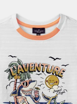 T-shirt, Polo Shirt-Sergent Major T-shirt blanc &agrave; motif requin en jersey