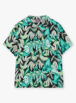 Shirt-Sergent Major Turquoise leaf-print shirt