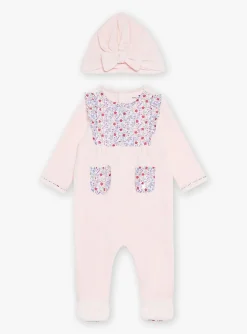 Pajamas & Rompers | Pajamas & Rompers-Sergent Major Velvet romper and pink bonnet