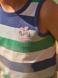 T-shirt, Polo Shirt-Sergent Major White stripe print tank top