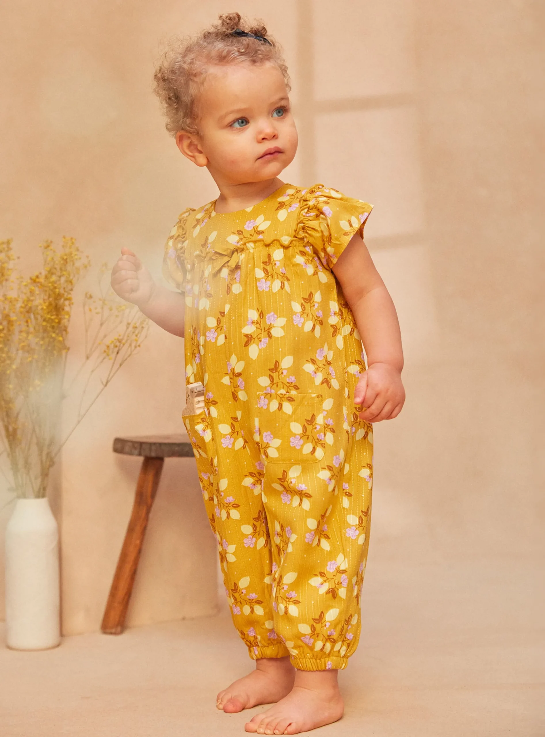 Romper, Jumpsuit & Outfit | Romper, Jumpsuit & Outfit-Sergent Major Yellow jumpsuit with a nature-inspired print